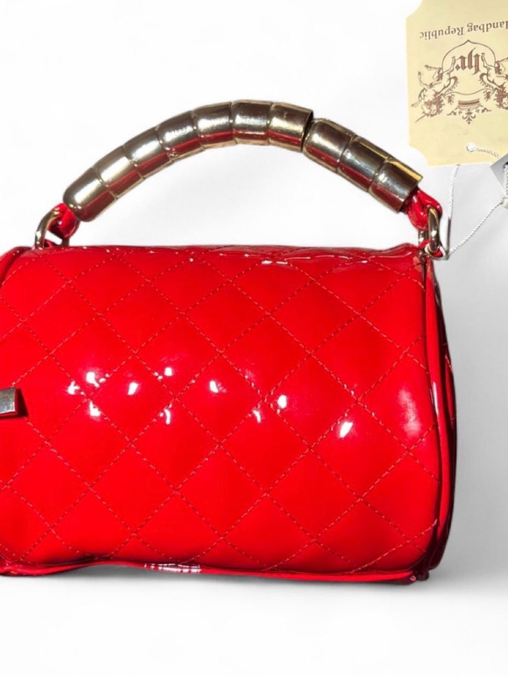 Handbag Republic Red Quilted Patent Vegan Leather Barrel Bag-NWT